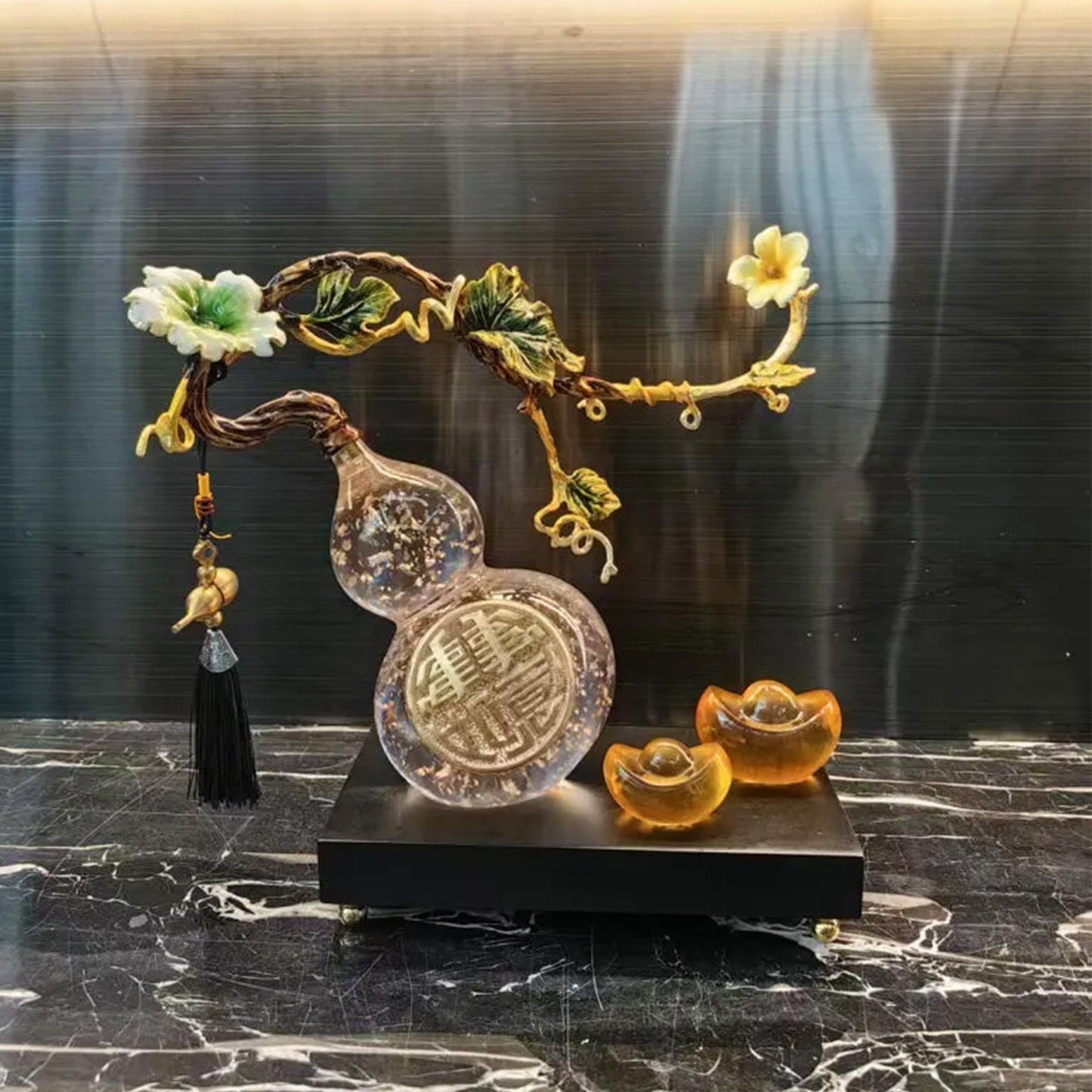 Chinese Crystal Gourd Ornament | Good Luck Home Decor, Lucky Fortune Statue o, Prosperity Gift for Living Room Decor