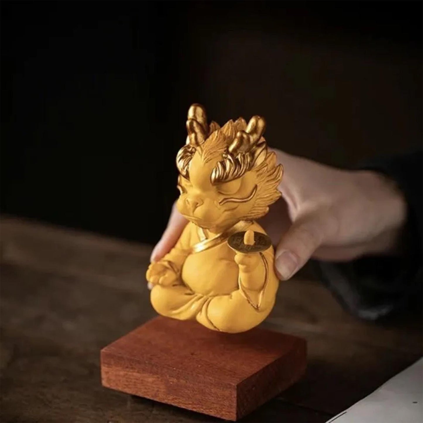Cute Zen Dragon Figurine  Chinese Zodiac Dragon Statue with Lucky Coin, Spiritual Meditation Dragon Sculpture for Home Decor, Desk Ornament,