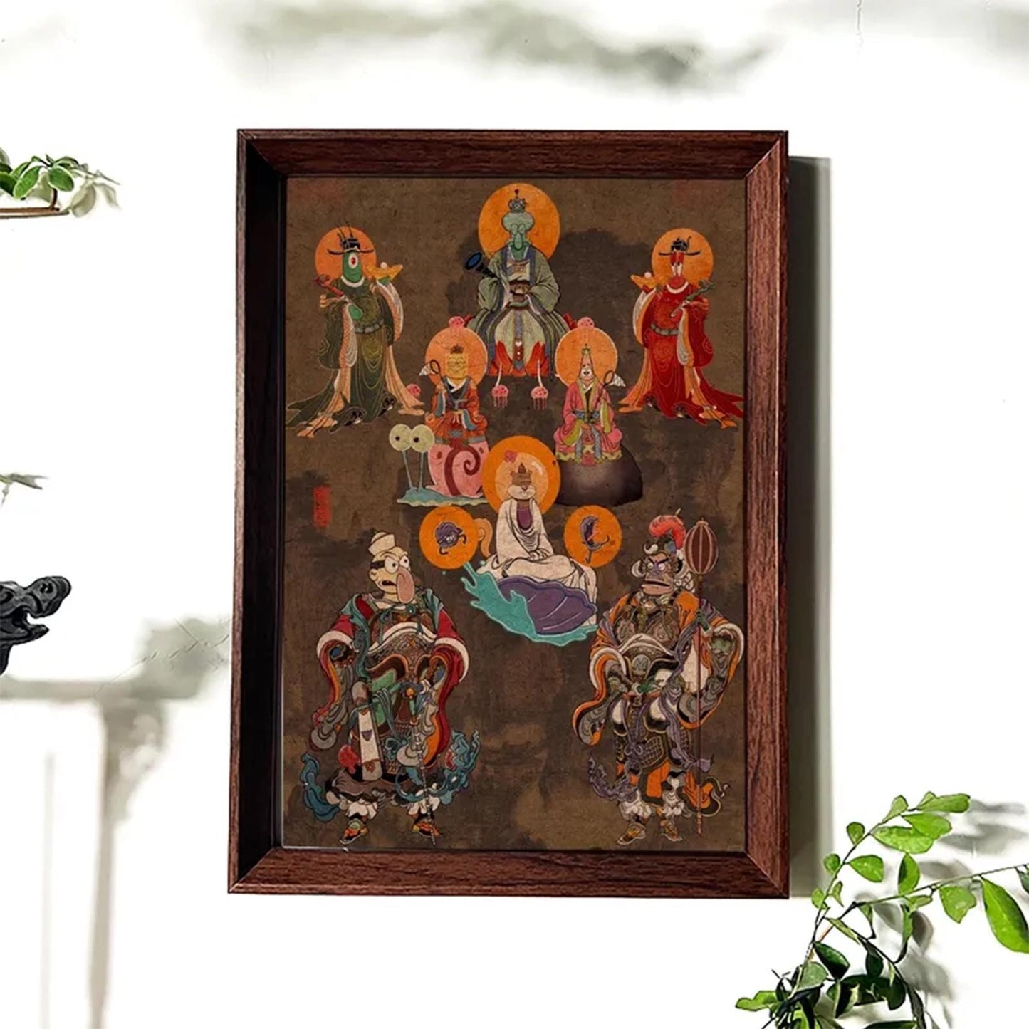 SpongeBob & Squidward Funny Whimsical Merchandise, Bikini Bottom Full Cast Cute Wooden Photo Frame,Unique Cartoon Decor