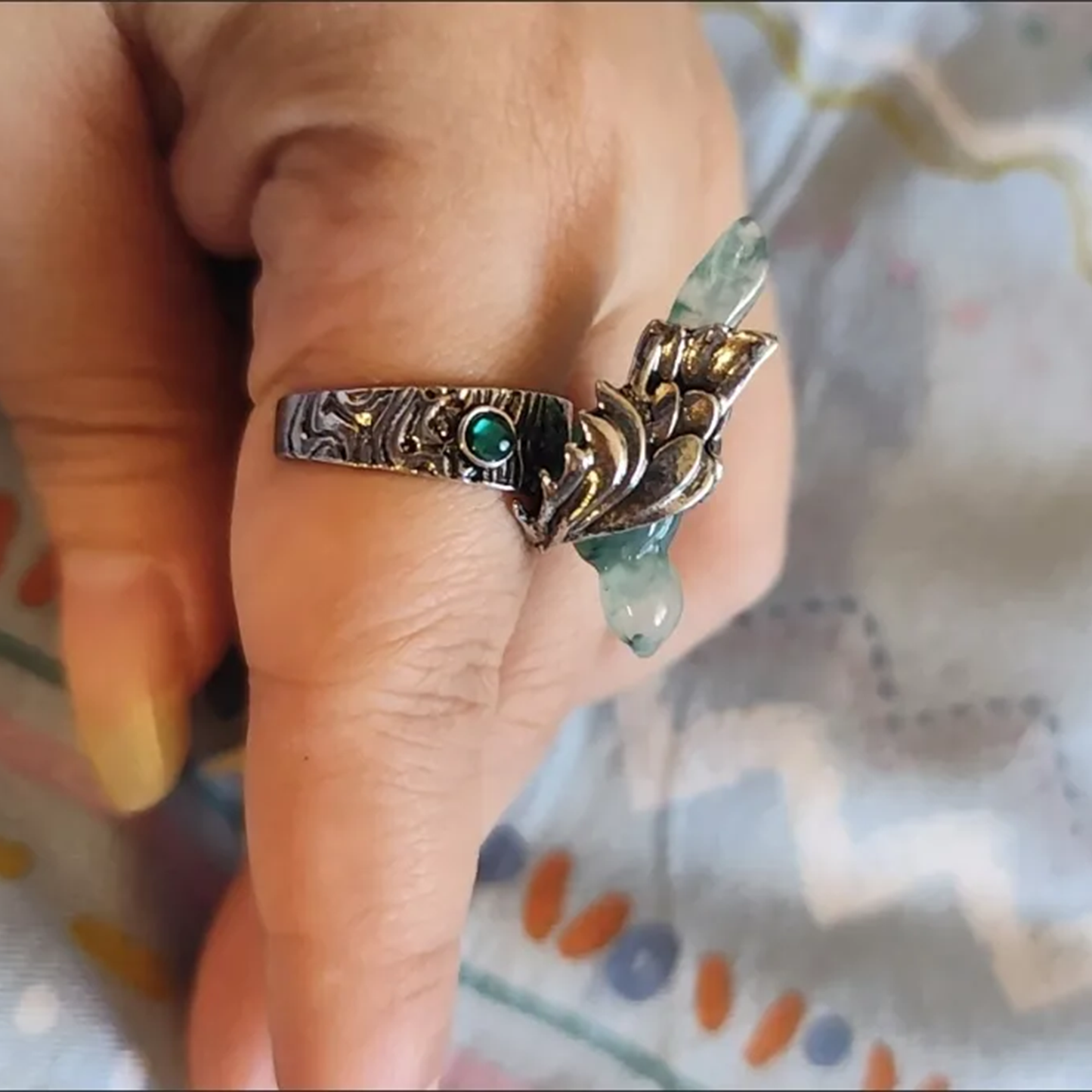 Artisan Vintage-Inspired Faux Jade Bird Bohemian Statement Ring