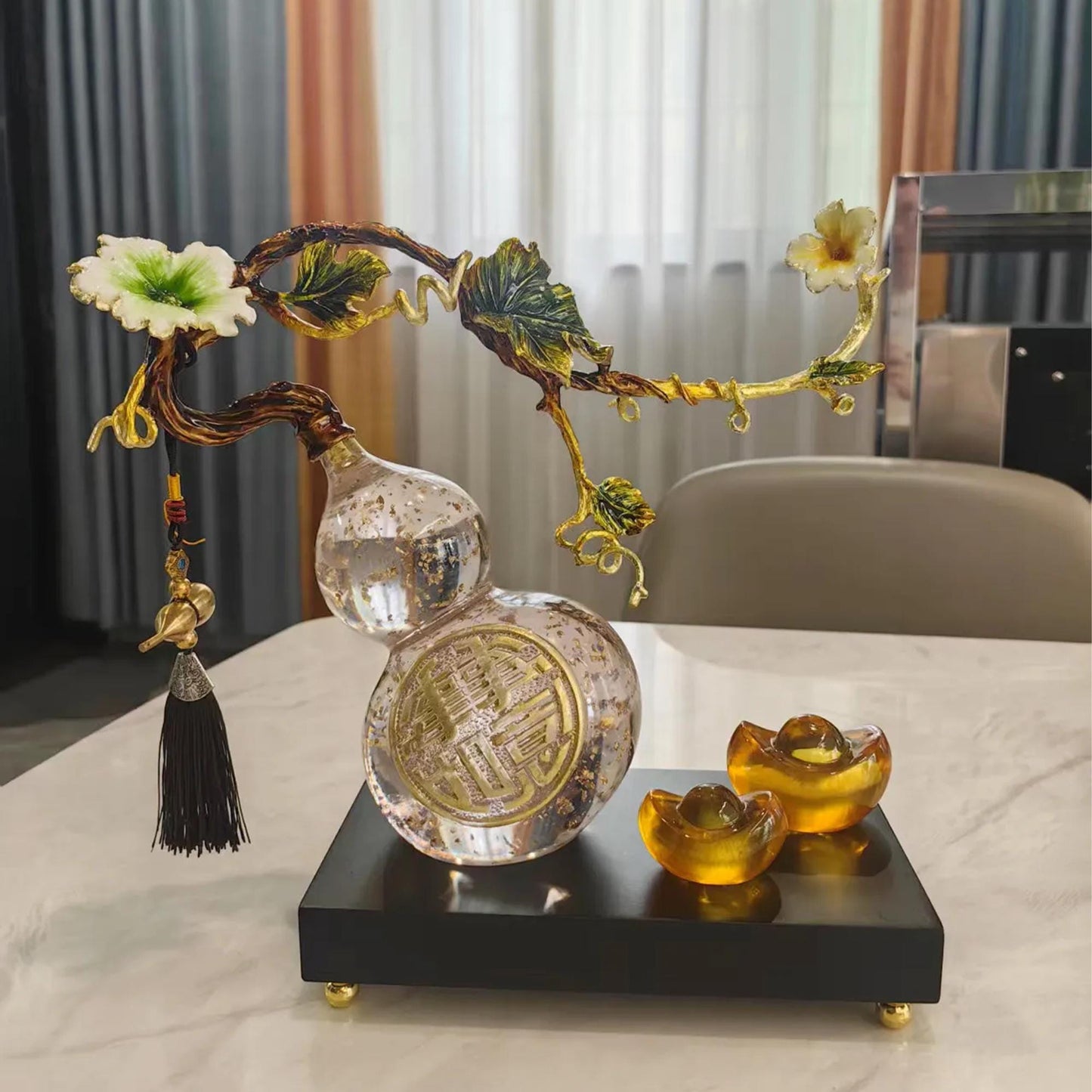 Chinese Crystal Gourd Ornament | Good Luck Home Decor, Lucky Fortune Statue o, Prosperity Gift for Living Room Decor