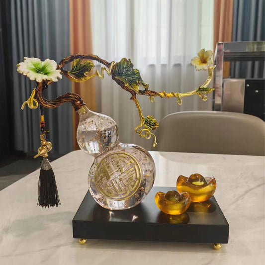 Chinese Crystal Gourd Ornament | Good Luck Home Decor, Lucky Fortune Statue o, Prosperity Gift for Living Room Decor