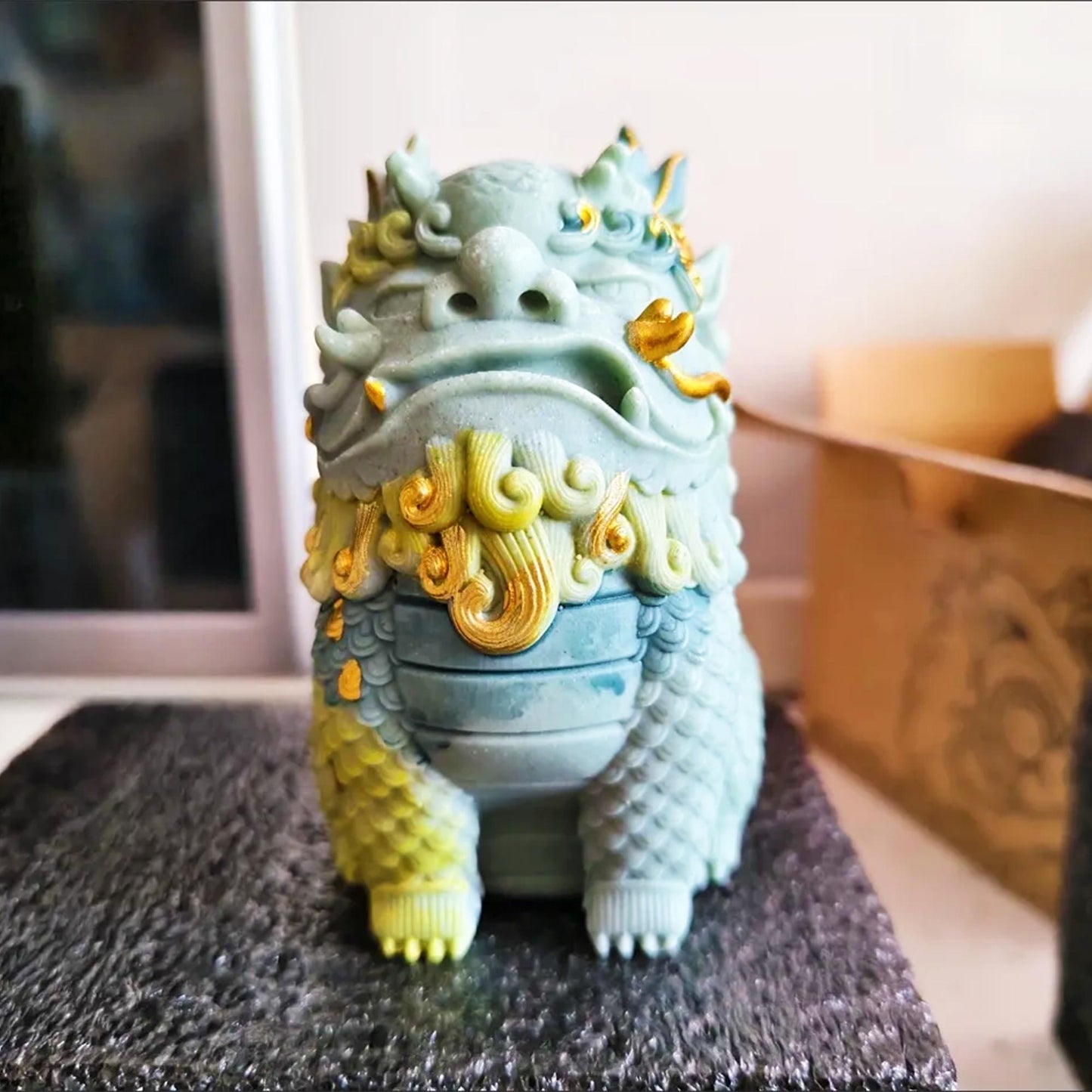 Chinese Mythical Kirin Statue, Handcrafted Mythical Creature Sculpture for Home Decor