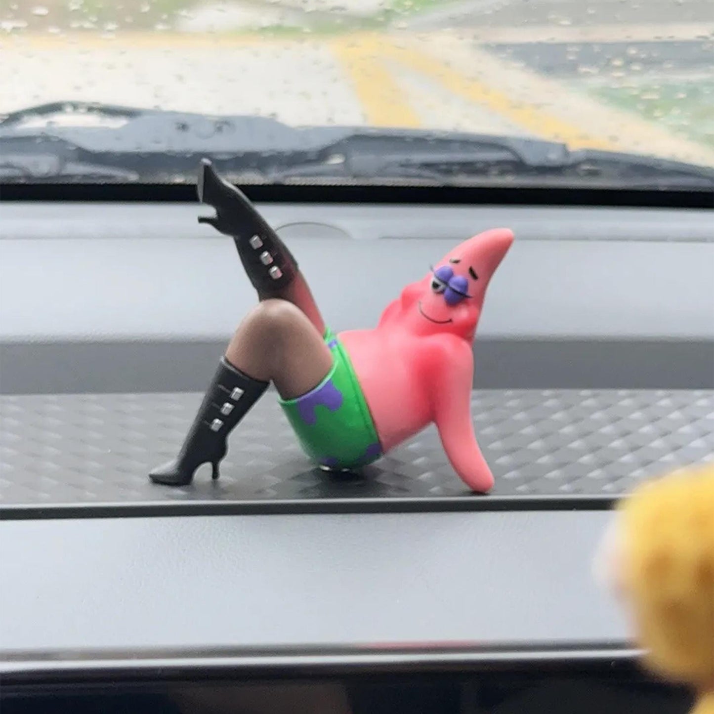 Quirky Patrick Star Figurine  Sassy SpongeBob Character Decoration with Edgy Boots, Unique Gift for Fans, Funny Desk & Car Ornament