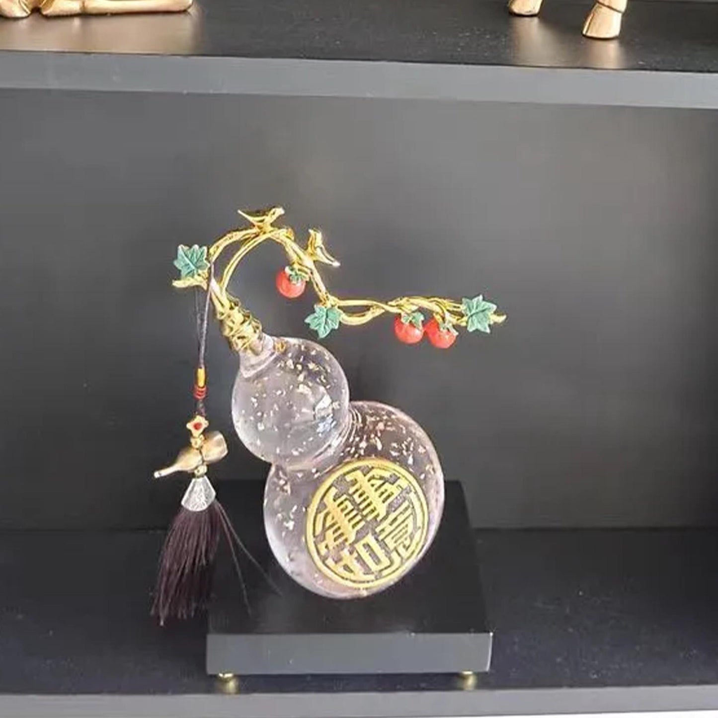 Chinese Crystal Gourd Ornament | Good Luck Home Decor, Lucky Fortune Statue o, Prosperity Gift for Living Room Decor