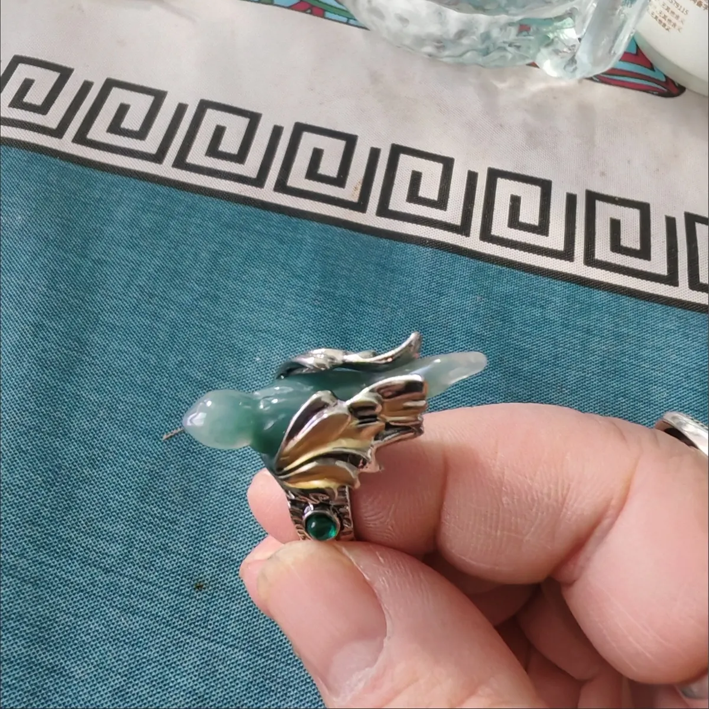 Artisan Vintage-Inspired Faux Jade Bird Bohemian Statement Ring