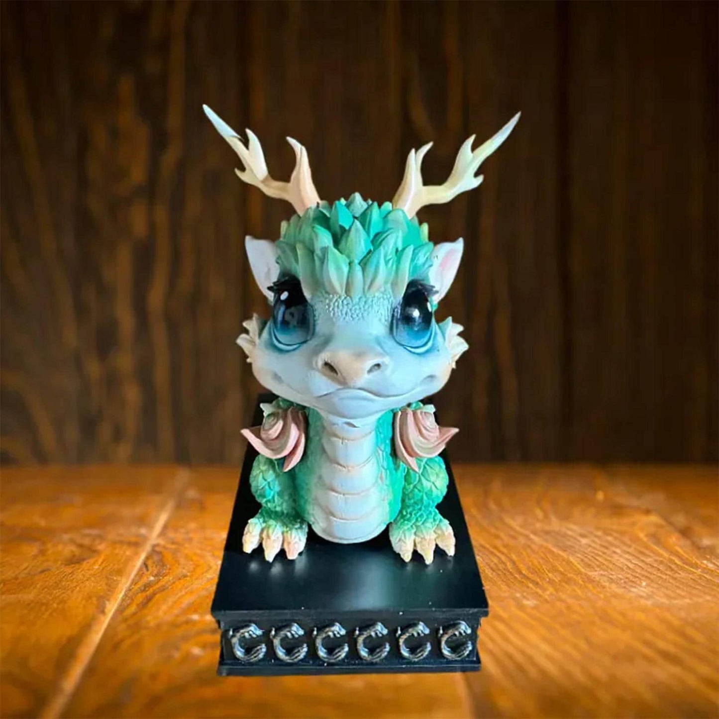 Adorable Chibi Chinese Dragon Figurine - Pastel Turquoise/Green Mythical Creature Statue | Exquisite Detailed  Decor & Fantasy Collectible