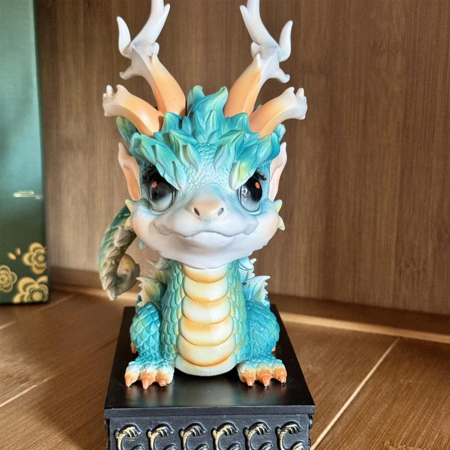 Adorable Chibi Chinese Dragon Figurine - Pastel Turquoise/Green Mythical Creature Statue | Exquisite Detailed  Decor & Fantasy Collectible