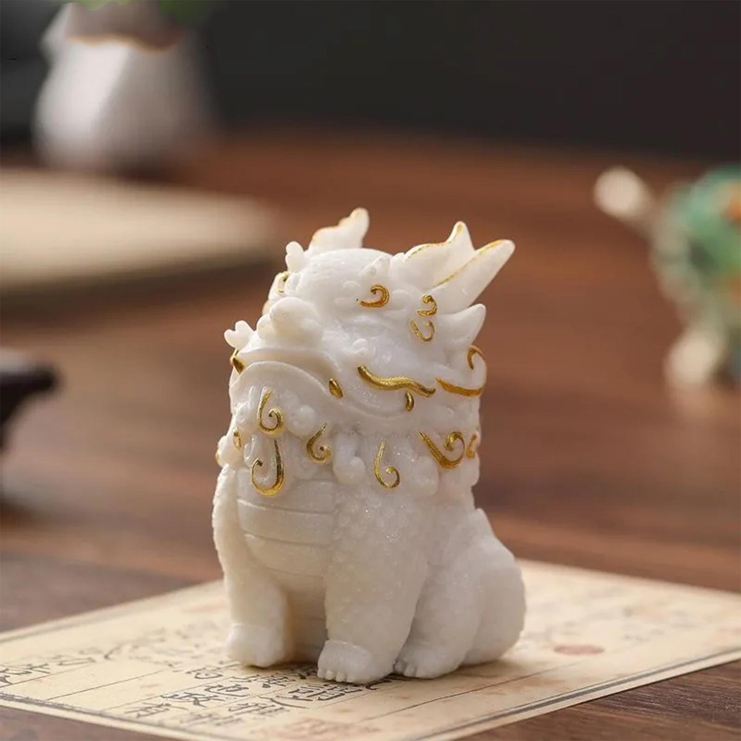 Chinese Mythical Kirin Statue, Handcrafted Mythical Creature Sculpture for Home Decor