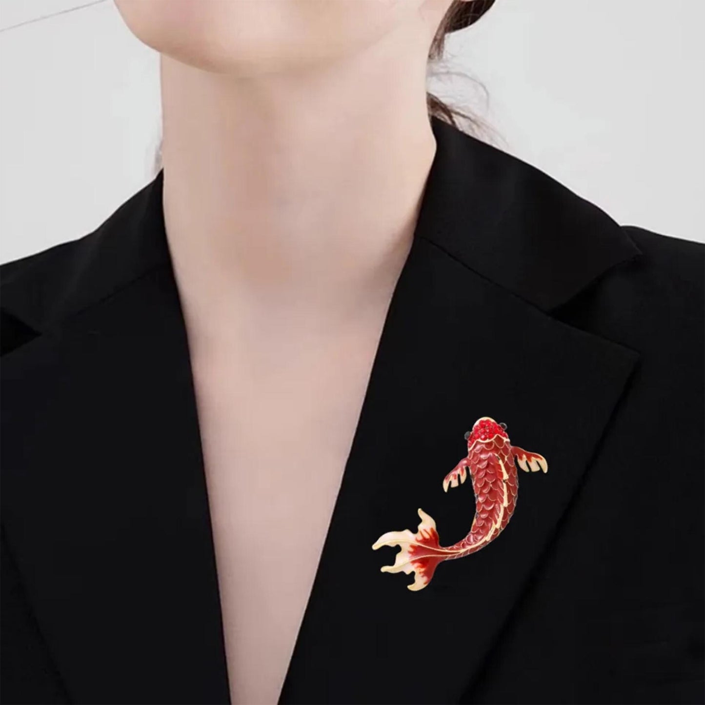 Vibrant Red Koi Fish Brooch  Exquisite Enamel Crystal Pin, Unique Animal Jewelry for Women, Perfect Gift for Koi Lovers