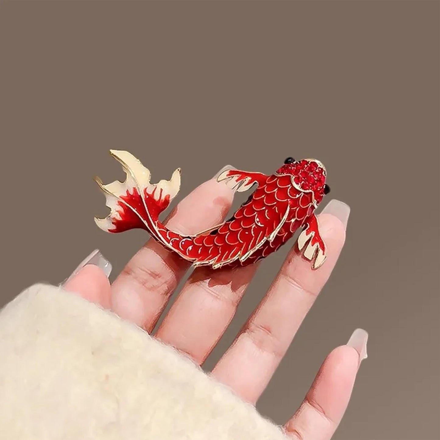 Vibrant Red Koi Fish Brooch  Exquisite Enamel Crystal Pin, Unique Animal Jewelry for Women, Perfect Gift for Koi Lovers