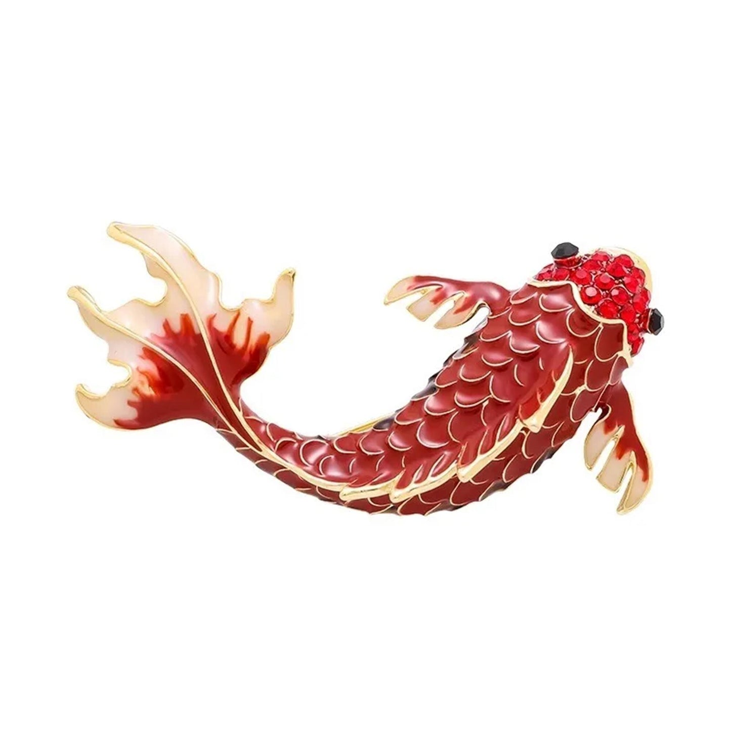 Vibrant Red Koi Fish Brooch  Exquisite Enamel Crystal Pin, Unique Animal Jewelry for Women, Perfect Gift for Koi Lovers