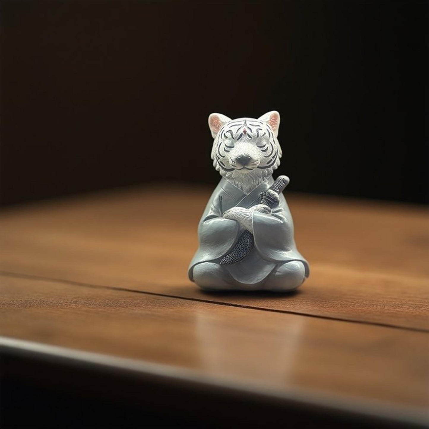 Zen Tiger Samurai Statue  Japanese Style Warrior Tiger Figurine for Home Decor, Meditation Space Accent, Unique Animal Sculpture Gift