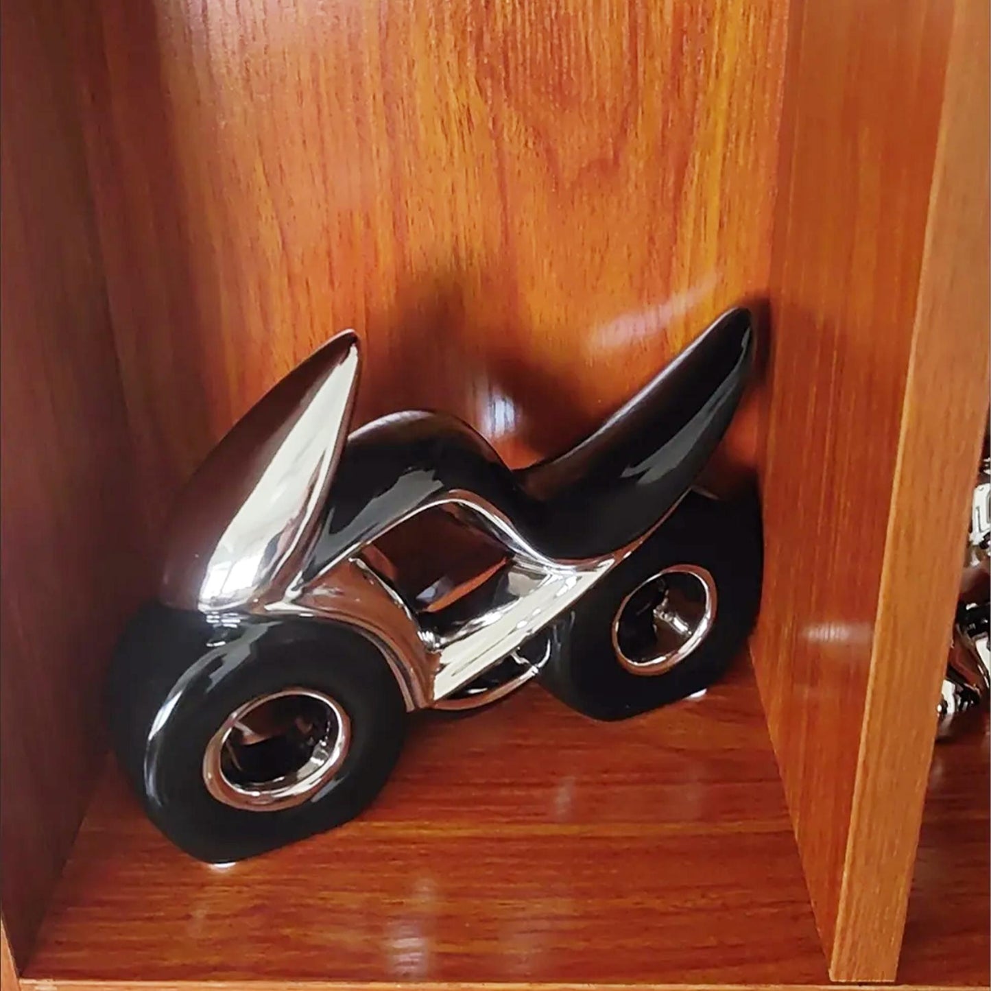 Ceramic Motorcycle Sculpture, Modern Home Decor Accent, Artistic Ornament for Shelf & Tabletop