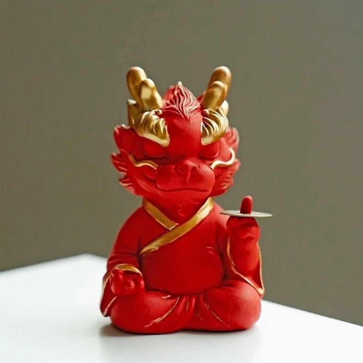 Cute Zen Dragon Figurine  Chinese Zodiac Dragon Statue with Lucky Coin, Spiritual Meditation Dragon Sculpture for Home Decor, Desk Ornament,