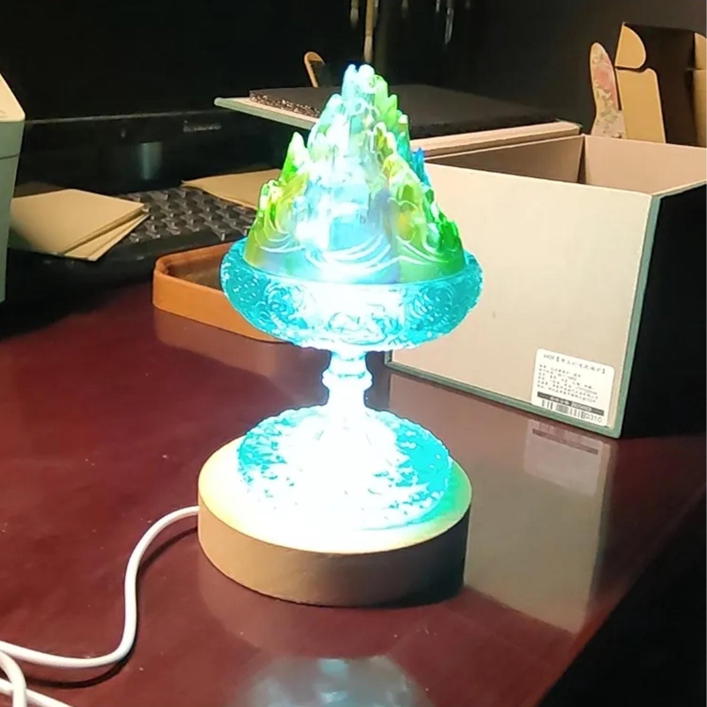 Chinese Colored Glaze Mountain Incense Burner with LED Light
