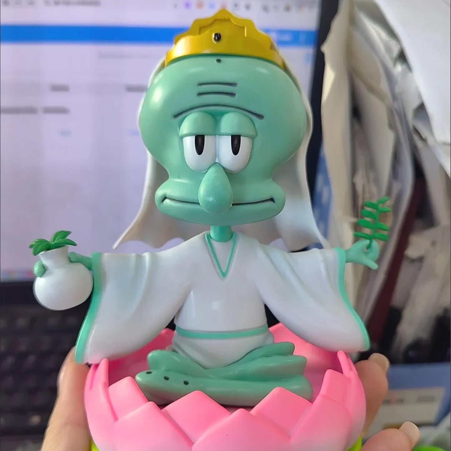 SpongeBob Squidward Zen Lotus Figurine  Cute Cartoon Character Decoration for Home & Office, Unique Gift for SpongeBob Fans