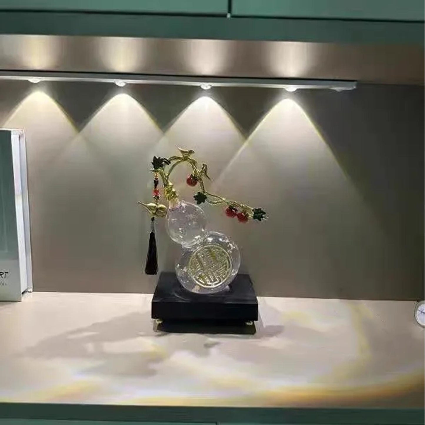 Chinese Crystal Gourd Ornament | Good Luck Home Decor, Lucky Fortune Statue o, Prosperity Gift for Living Room Decor