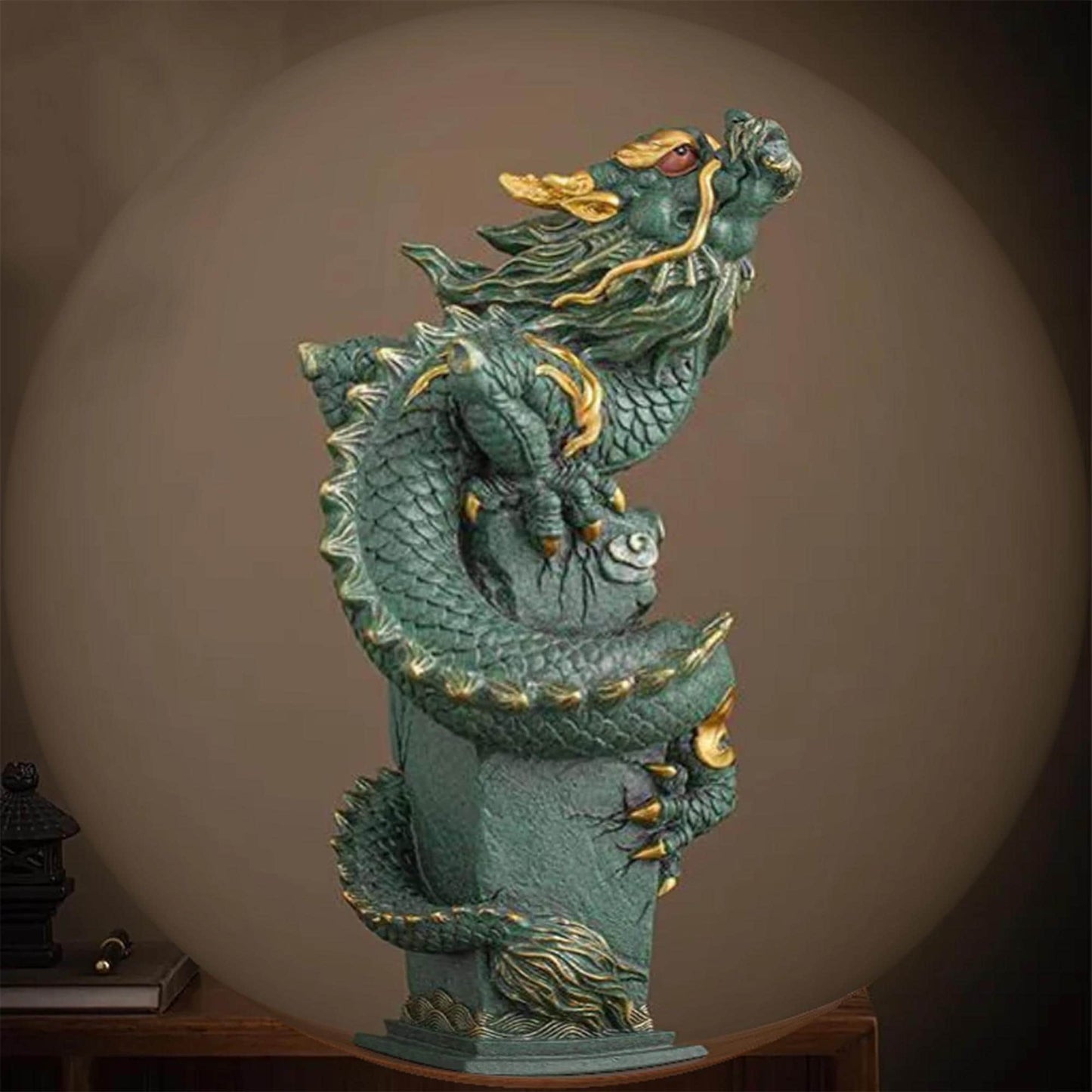 Traditional Chinese Green Dragon Decor Statue