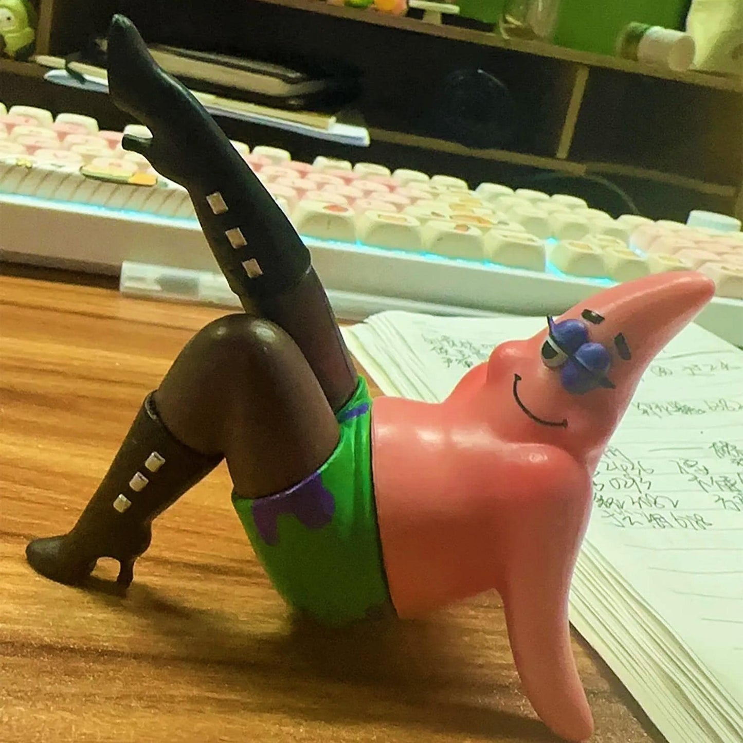 Quirky Patrick Star Figurine  Sassy SpongeBob Character Decoration with Edgy Boots, Unique Gift for Fans, Funny Desk & Car Ornament