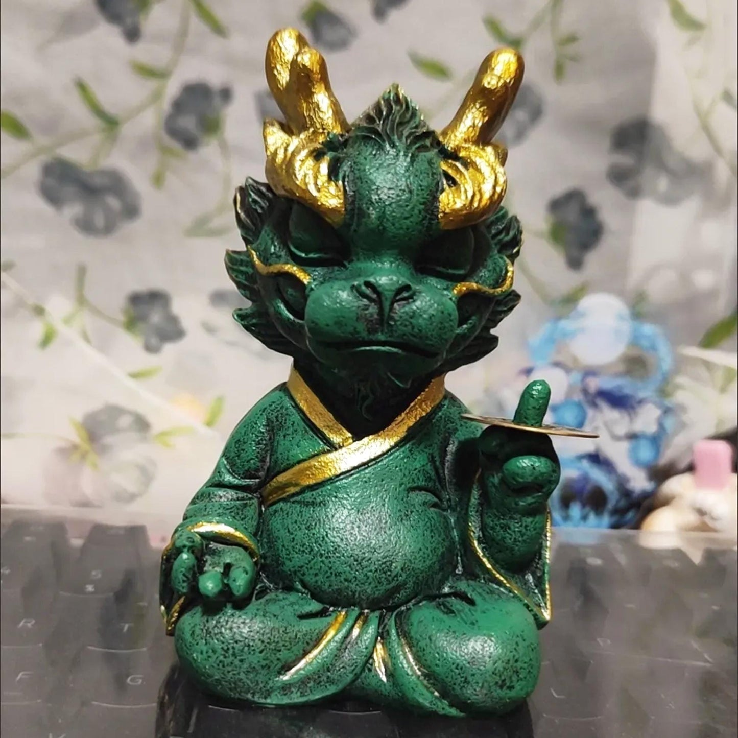 Cute Zen Dragon Figurine  Chinese Zodiac Dragon Statue with Lucky Coin, Spiritual Meditation Dragon Sculpture for Home Decor, Desk Ornament,
