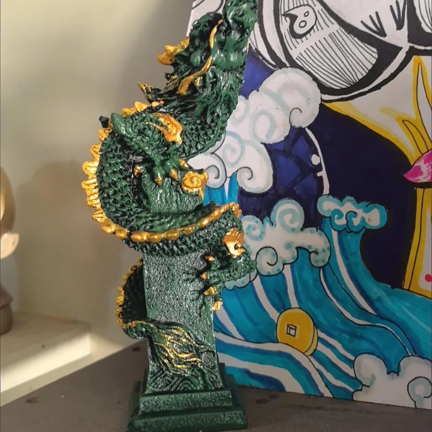 Traditional Chinese Green Dragon Decor Statue