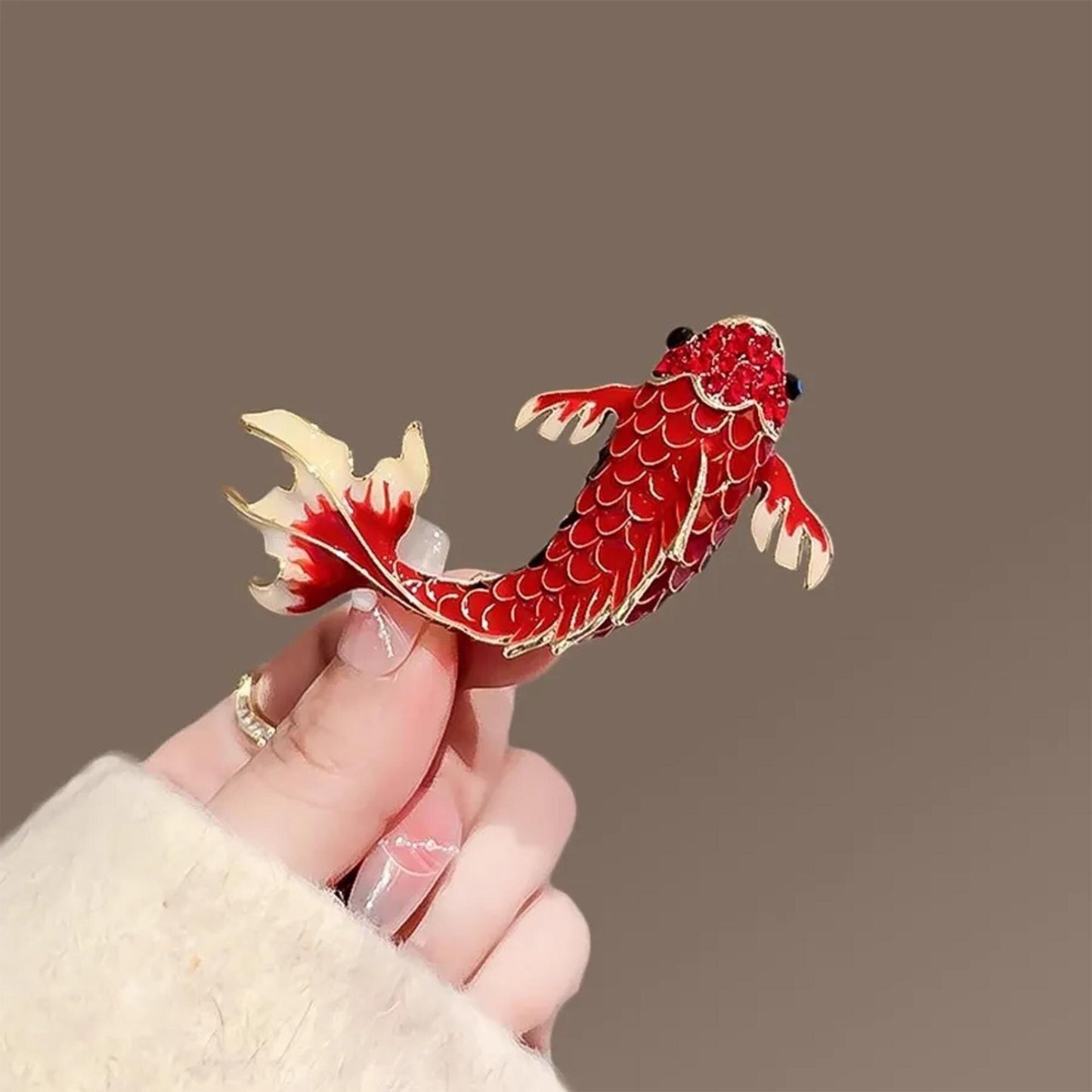 Vibrant Red Koi Fish Brooch  Exquisite Enamel Crystal Pin, Unique Animal Jewelry for Women, Perfect Gift for Koi Lovers