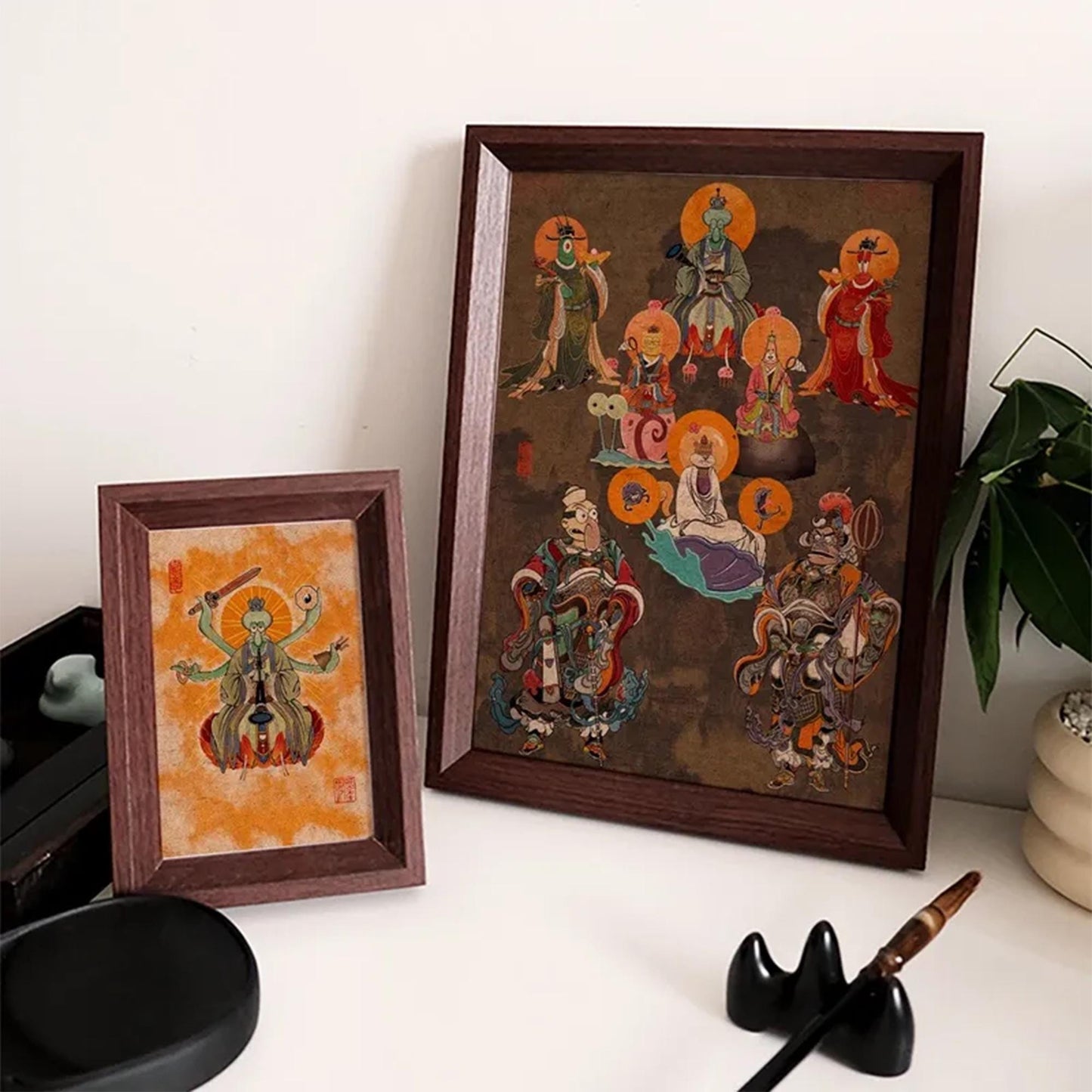 SpongeBob & Squidward Funny Whimsical Merchandise, Bikini Bottom Full Cast Cute Wooden Photo Frame,Unique Cartoon Decor