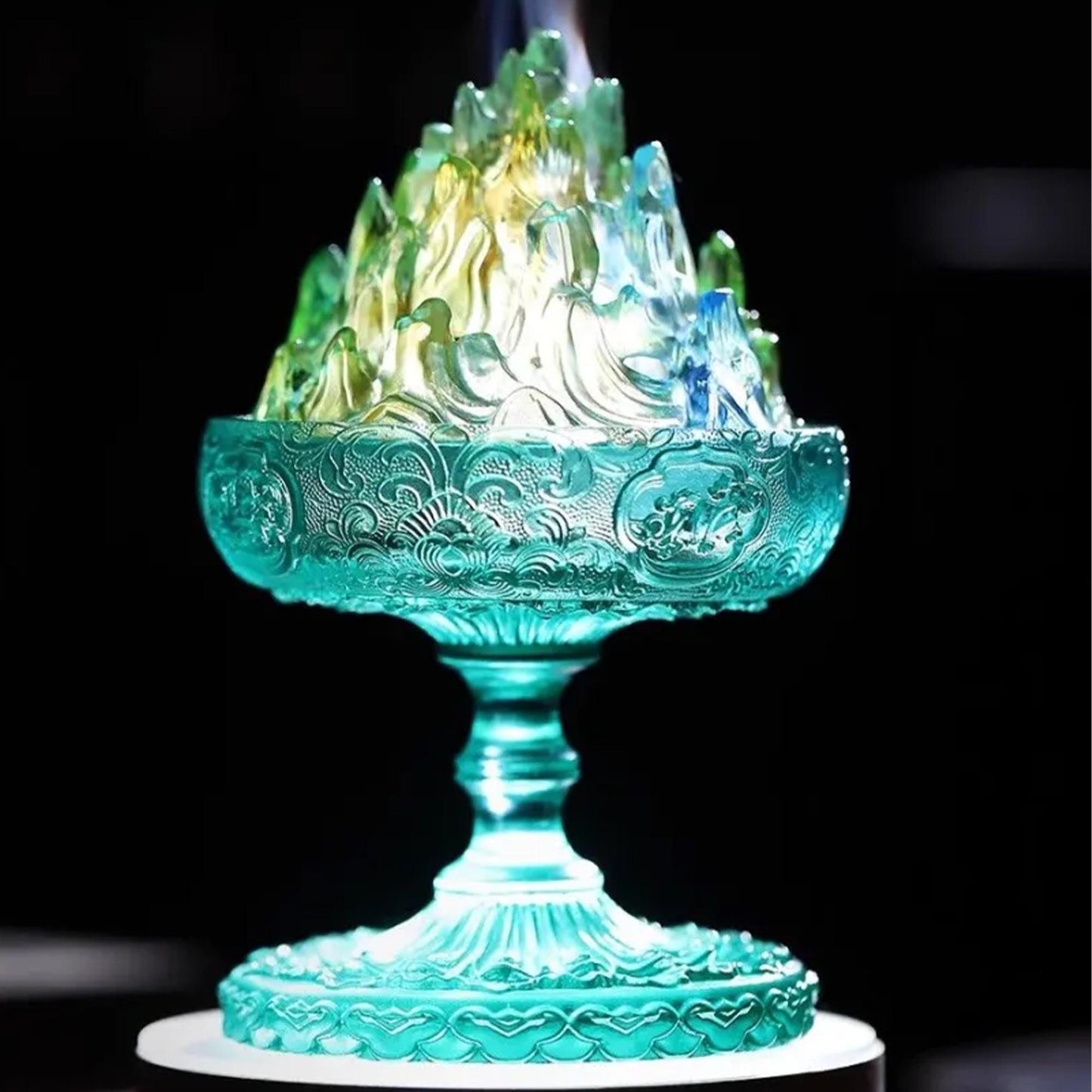 Chinese Colored Glaze Mountain Incense Burner with LED Light