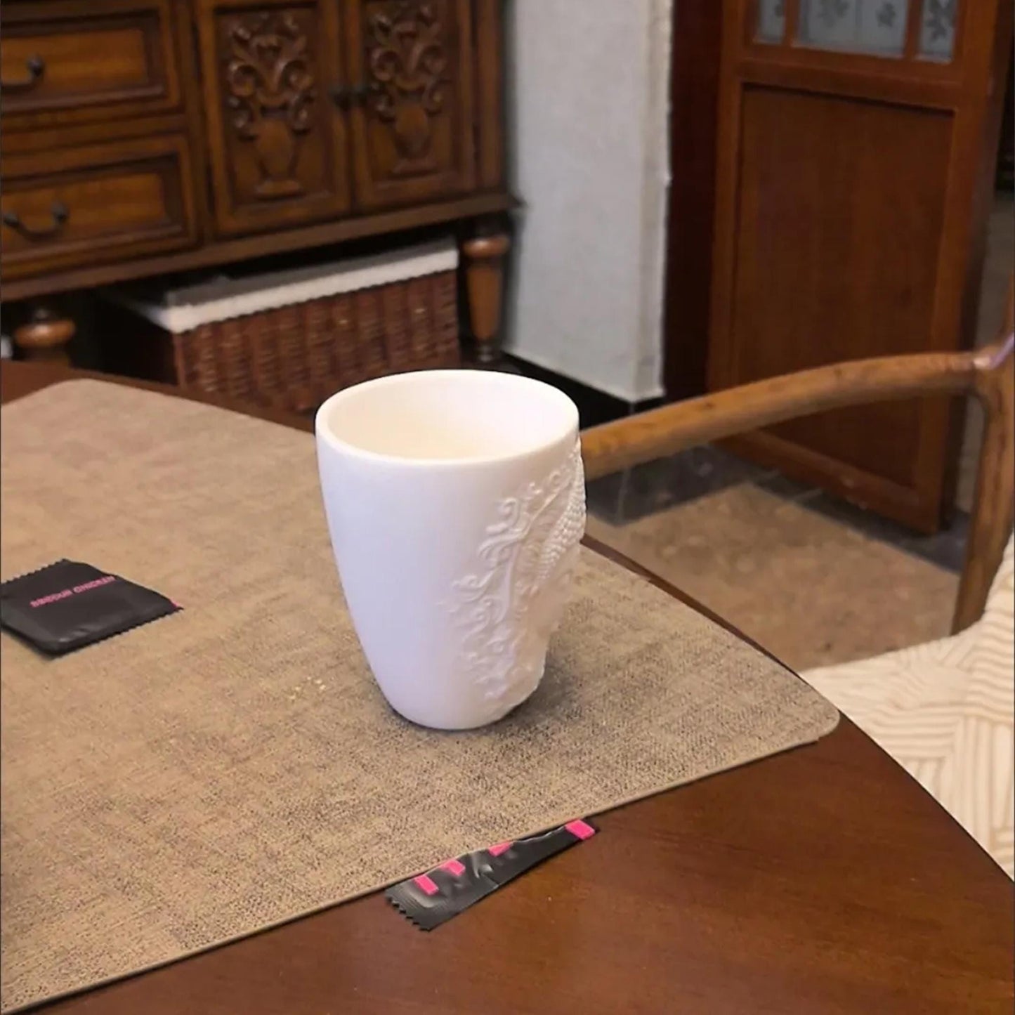 Elegant White Ceramic Buddha Relief Mug