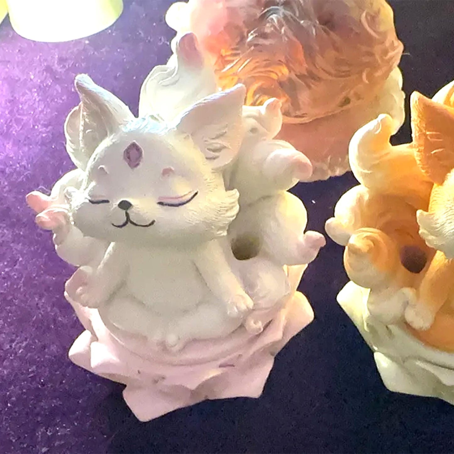 Cute Kitsune Incense Burner  Meditating NineTailed Fox Statue, Spiritual Home Decor, Chinese Fox Figurine for Altar & Meditation Space