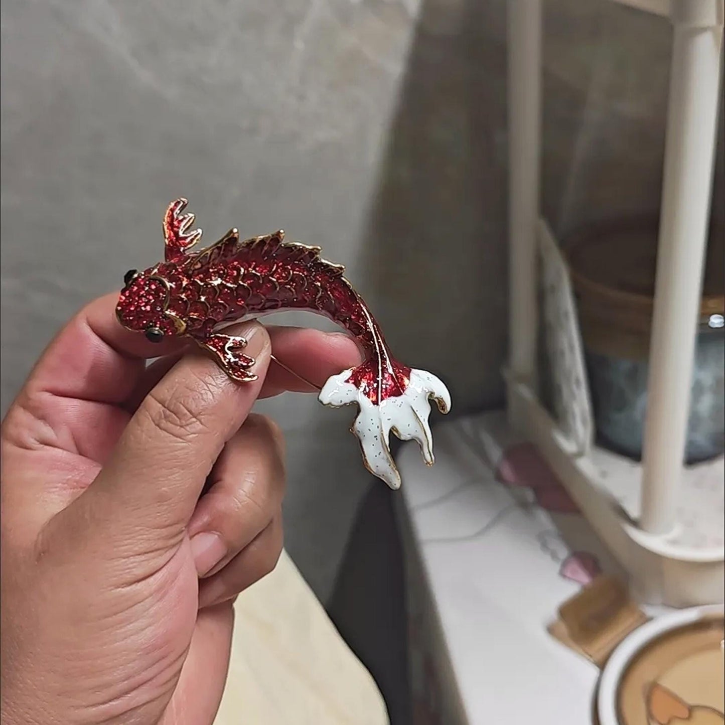 Vibrant Red Koi Fish Brooch  Exquisite Enamel Crystal Pin, Unique Animal Jewelry for Women, Perfect Gift for Koi Lovers