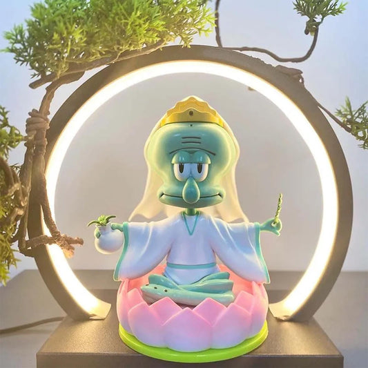 SpongeBob Squidward Zen Lotus Figurine  Cute Cartoon Character Decoration for Home & Office, Unique Gift for SpongeBob Fans