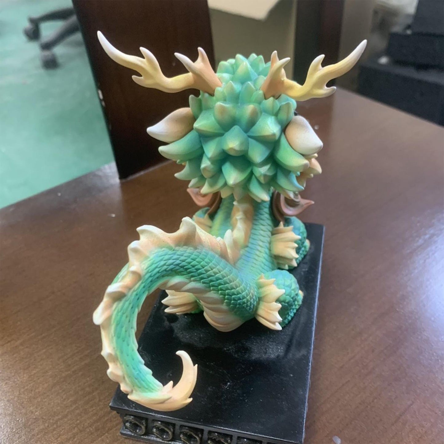 Adorable Chibi Chinese Dragon Figurine - Pastel Turquoise/Green Mythical Creature Statue | Exquisite Detailed  Decor & Fantasy Collectible