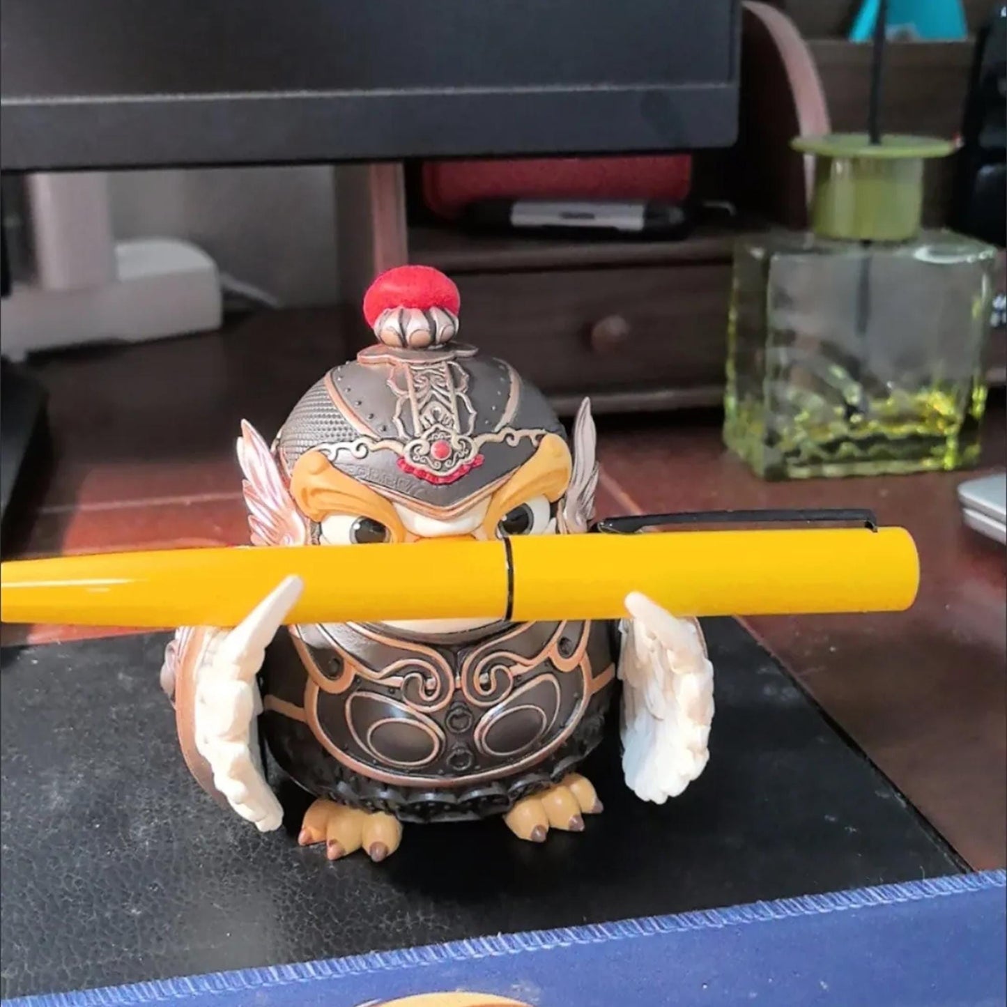 Cute Chinese Armor Owl Pen Holder Figurine