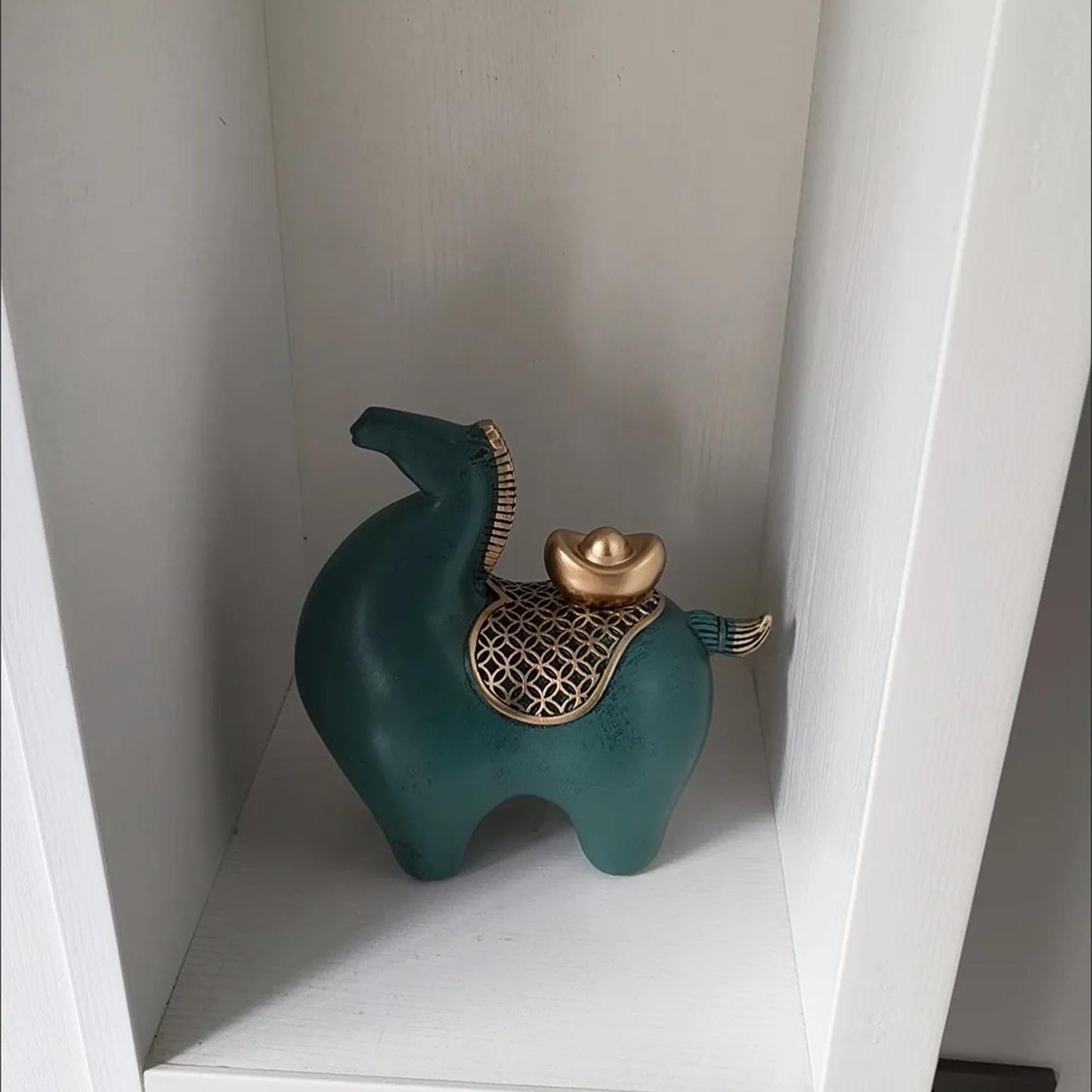 Unique Modern Horse Figurine with Gold Ingot Accent  Minimalist Home Decor Sculpture |Prosperity & Good Luck Decor