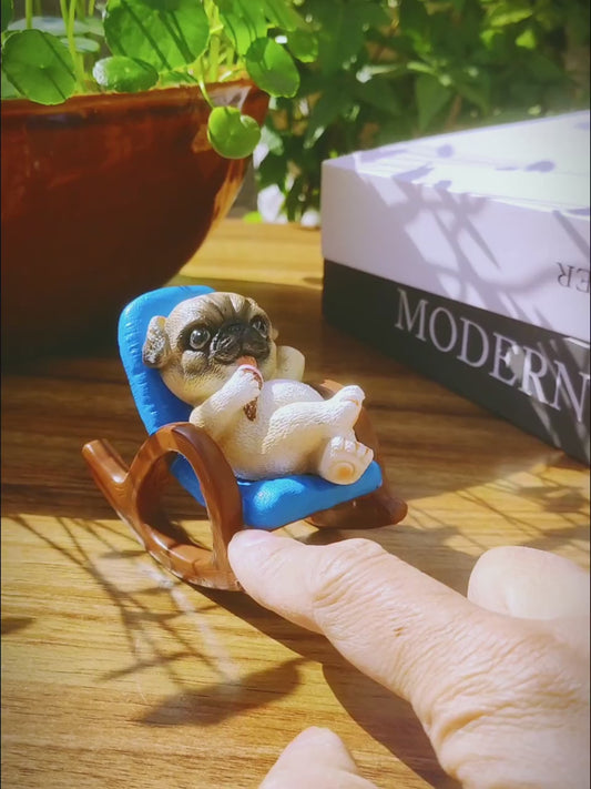 Lazy Pug Figurine: On Rocking Chair with Ice Cream – Desk Decor Gift for Pug Lovers
